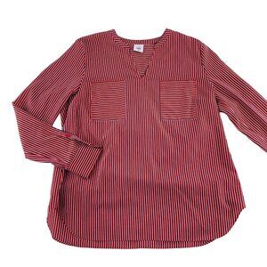 Cabi Womens Red & Blue Stripe Long‎ Sleeve Blouse M